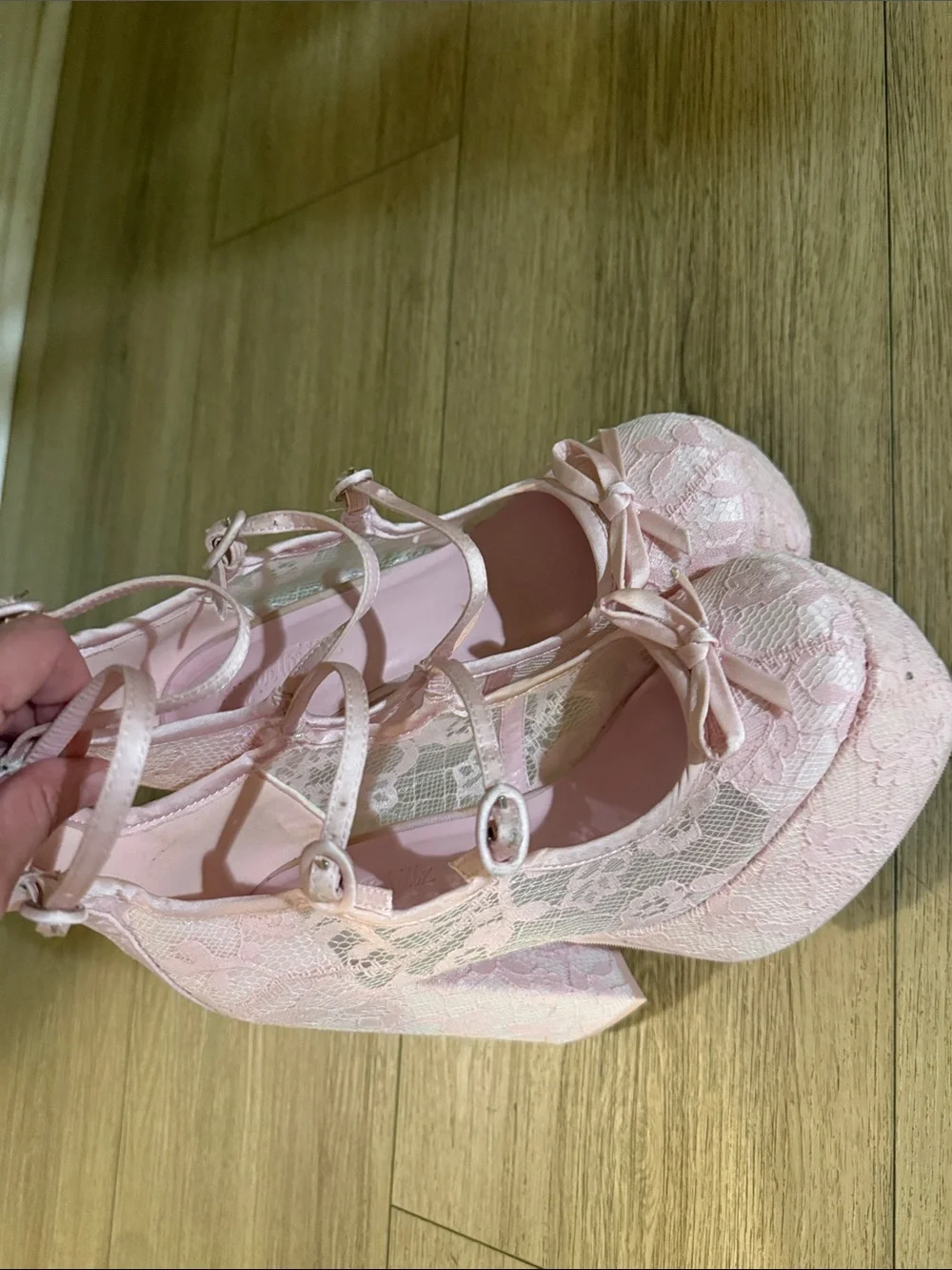 Sugar Thrillz Pink Lace Platform Mary Jane Pumps